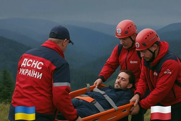 Ukrainische Rettungskräfte retteten einen Mann in den polnischen Bergen